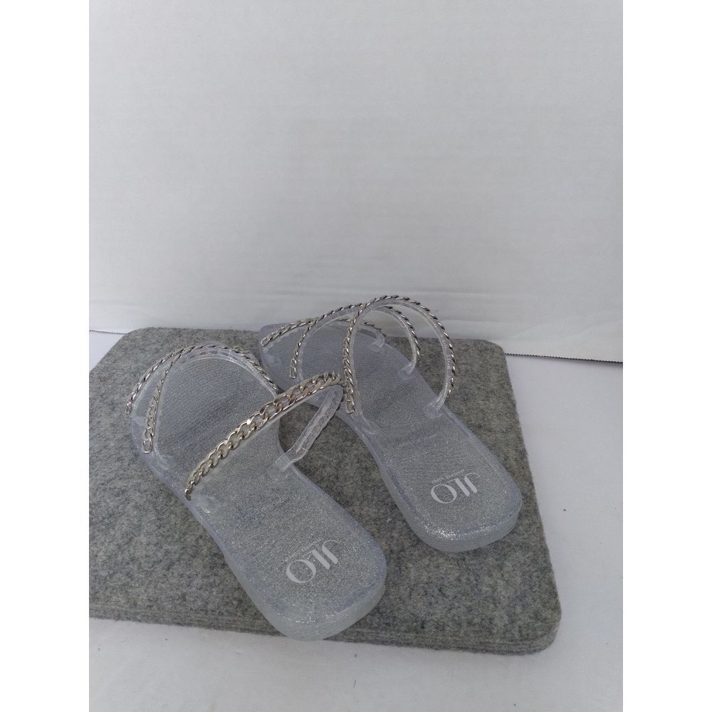 Off White Clear Jelly Slides with Silver Chain‎ Straps Summer Beach Sandals